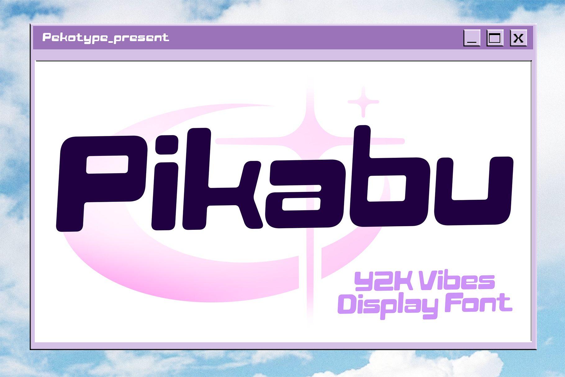 Pikabu Font by pekotype, dark purple rounded techno letters in a lilac computer window