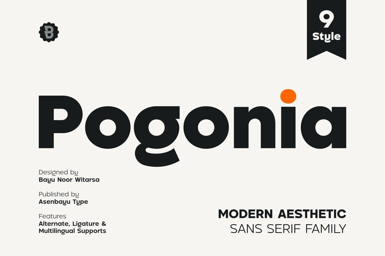 Pogonia Font by asenbayu, geometric sans family in 9 styles