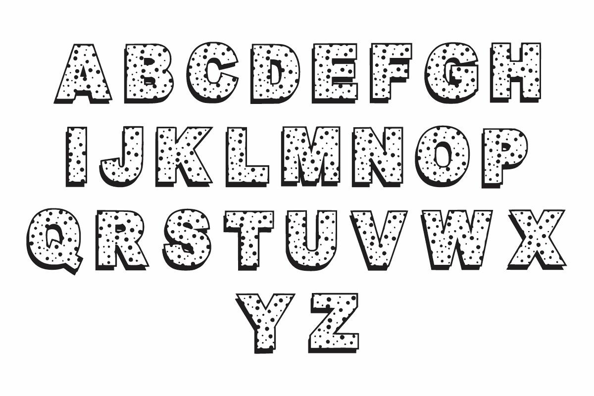 Pop Art Retro Font by Infinity art Studio alphabet with outlined capitals filled with a dotted pattern