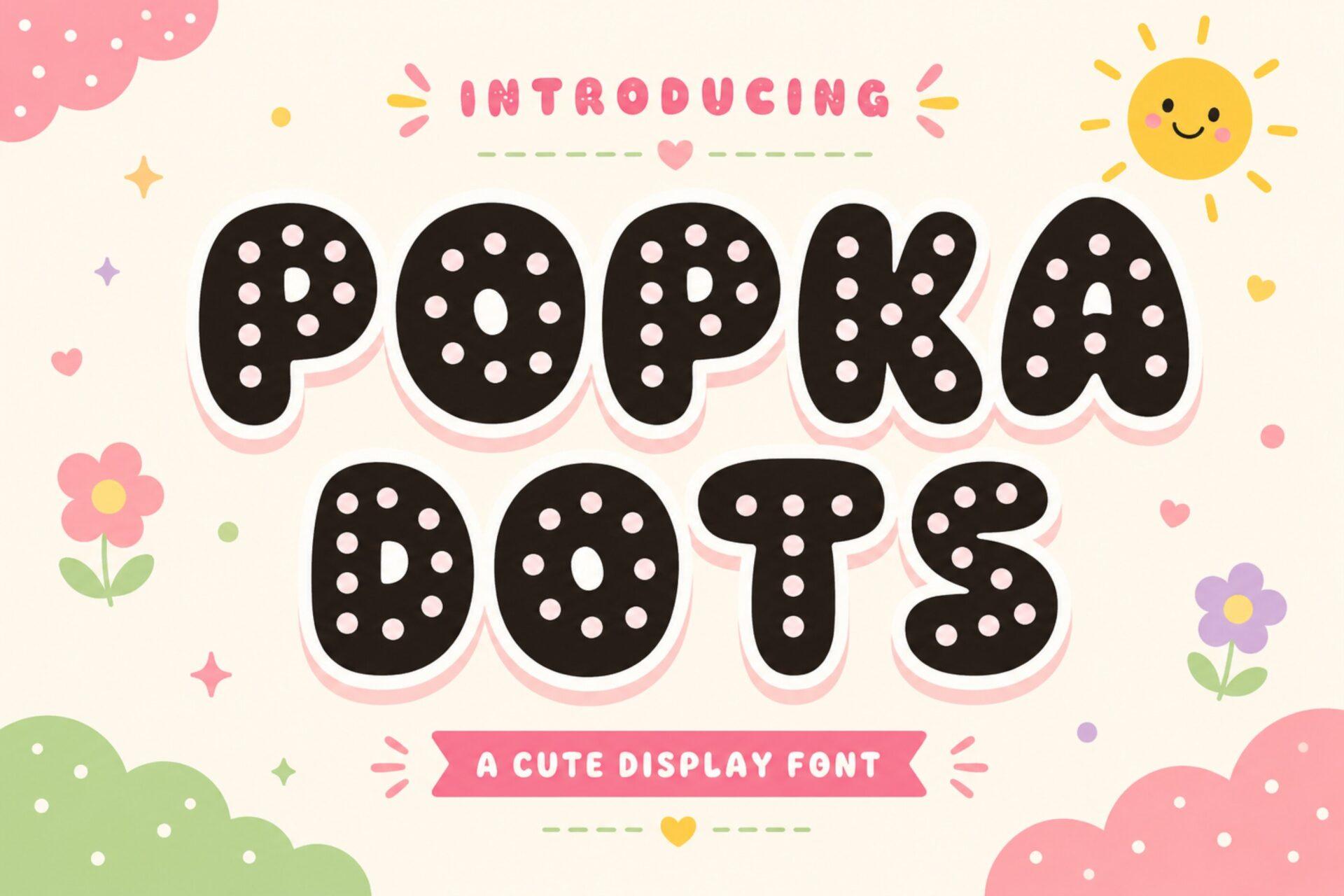 Popka Dots Font by 29Graphic, black polka dot capitals with a pink outline