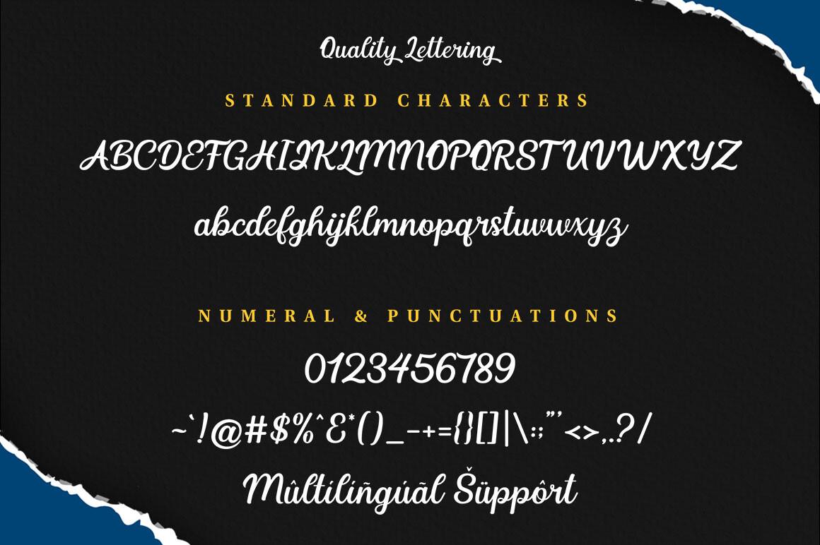Quality Lettering Font by Idola Studio standard characters, upright sign-painter script with numbers