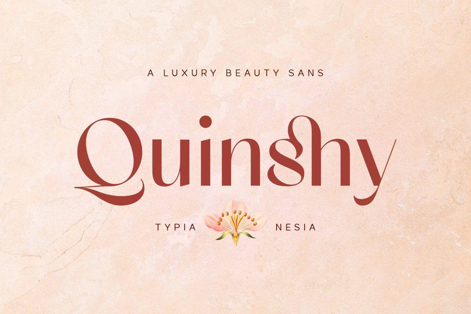 Quinshy Font by Typia Nesia, luxury beauty sans with a long Q tail