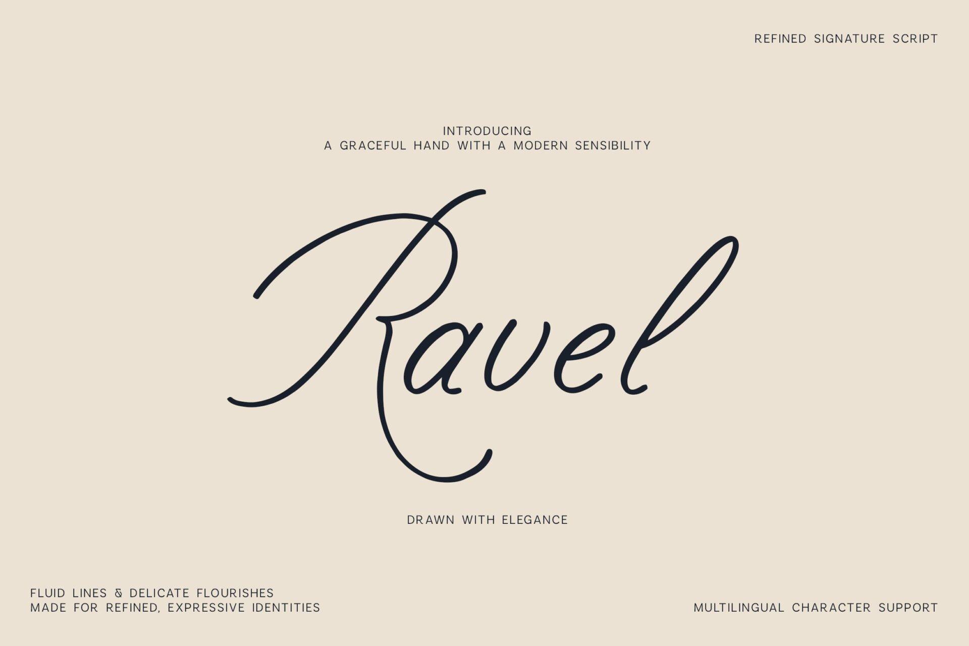 Ravel Font cursive script preview