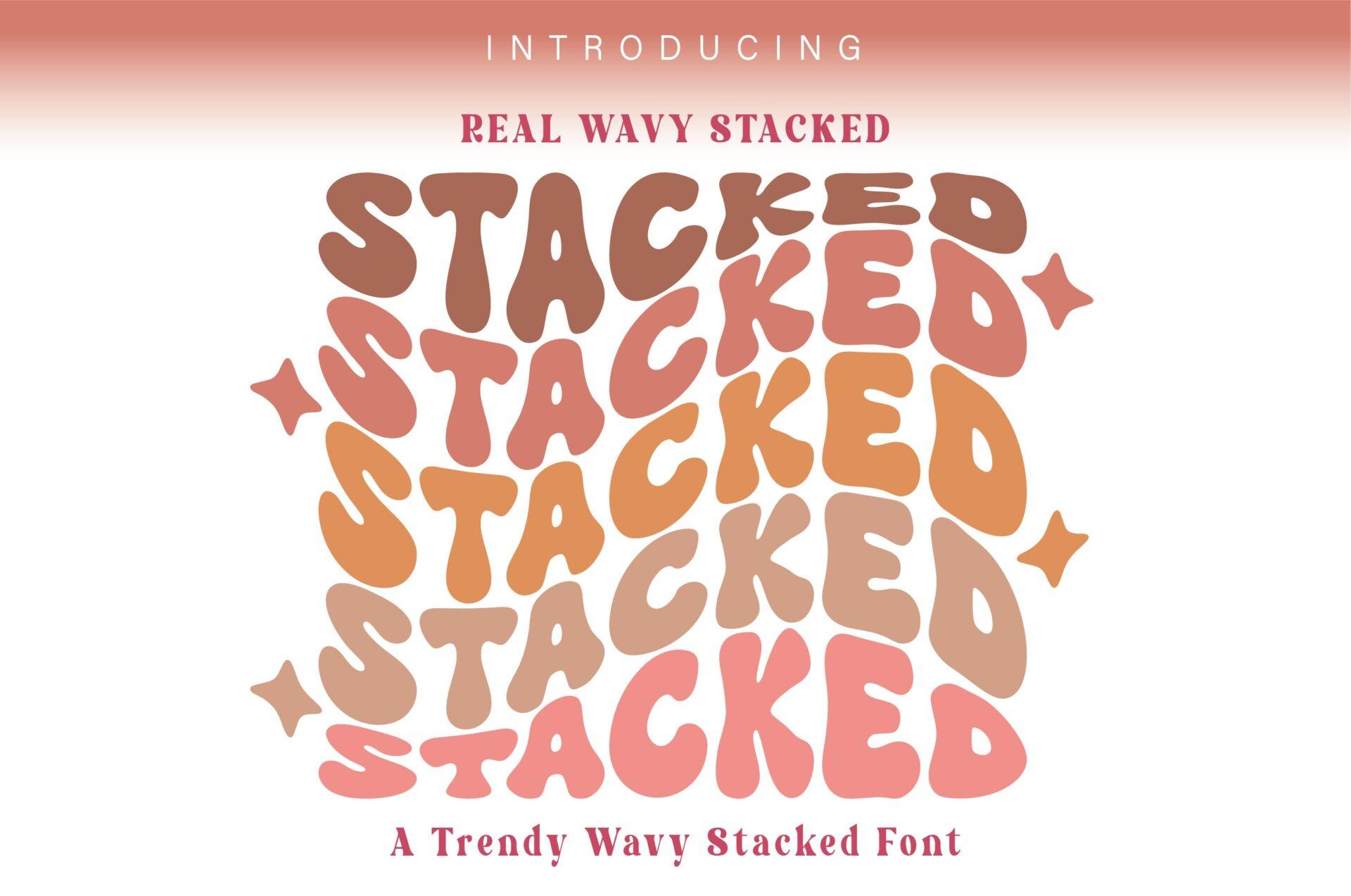 Real Wavy Stacked Font by SVG Bloom, wavy stacked repeated word in warm gradient