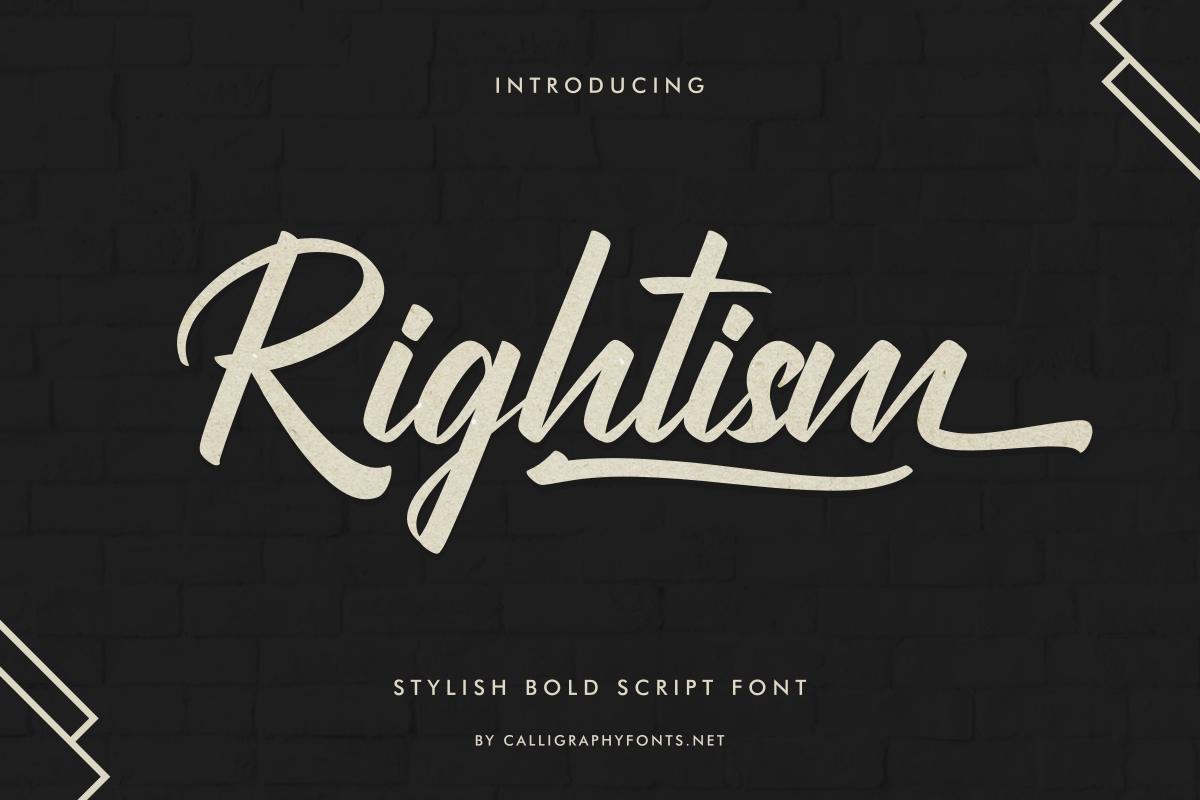 Rightism Font by CalligraphyFonts, cream bold brush script with an underline swash