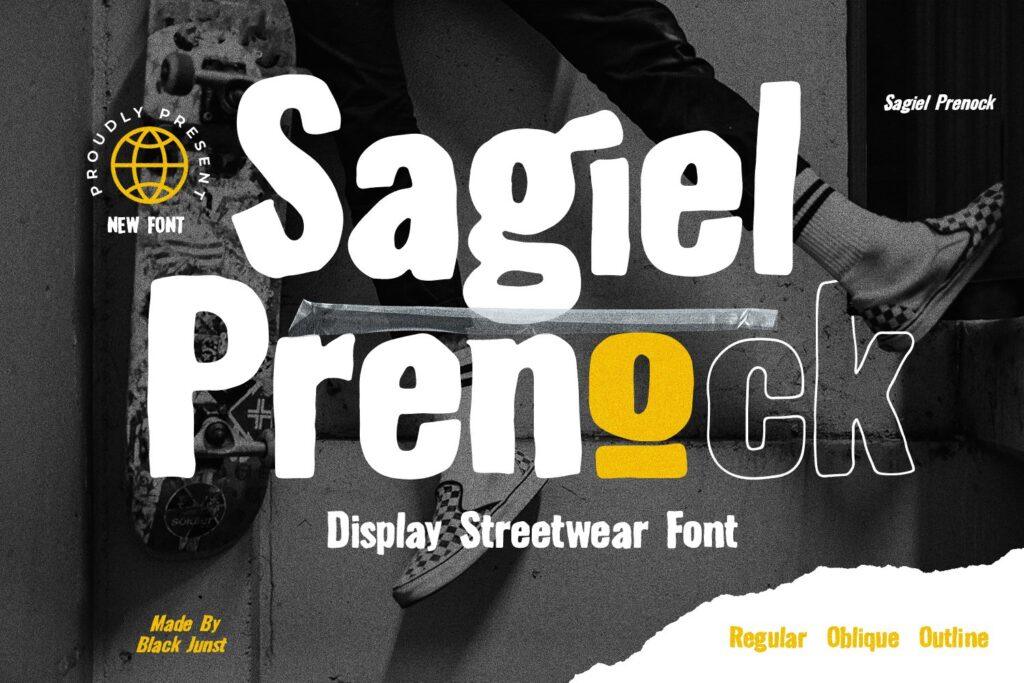 Sagiel Prenock Font by Black Junst, preview of the typeface