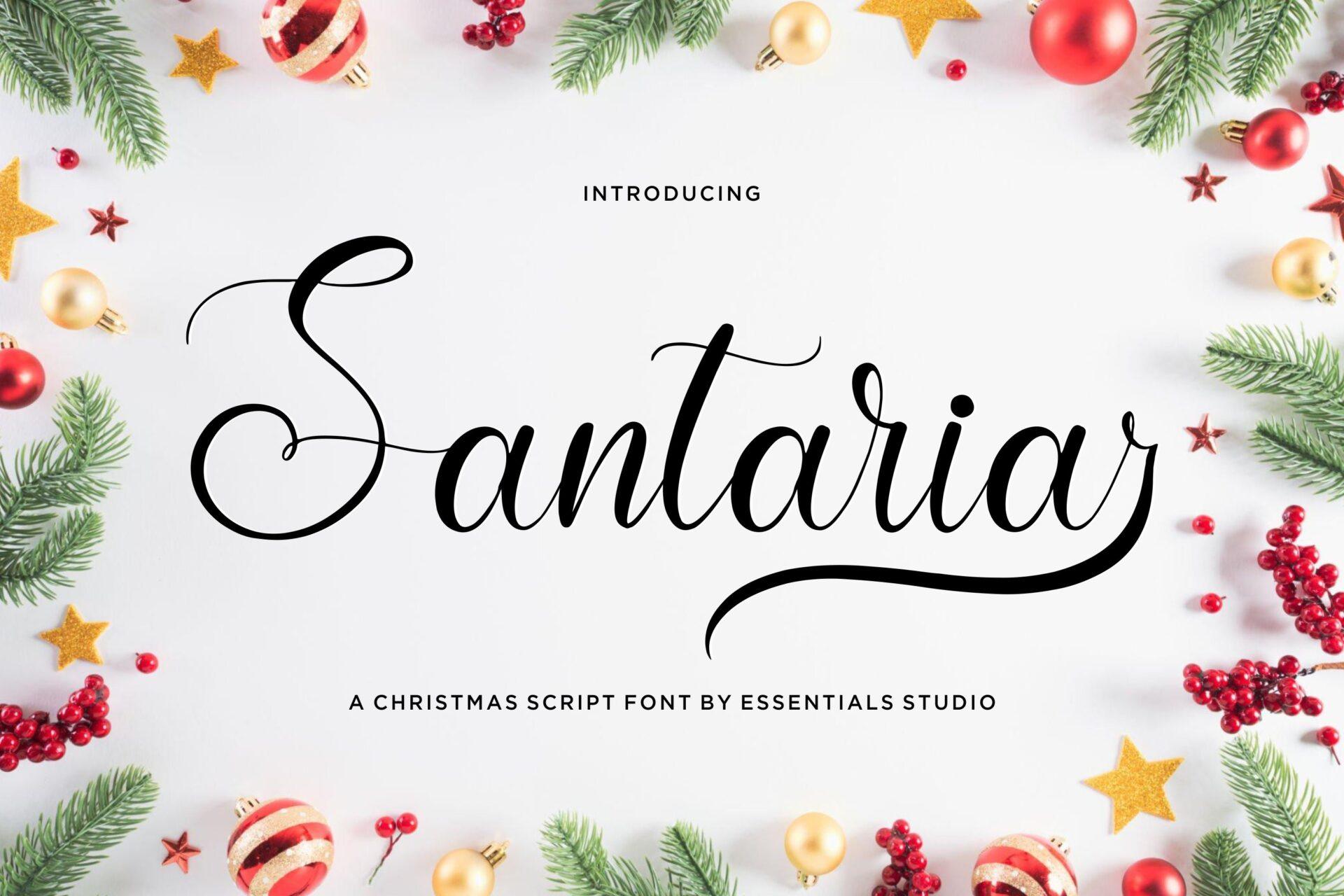 Santaria Font by Essentials Studio, slanted calligraphy with a looped capital S and underline swash