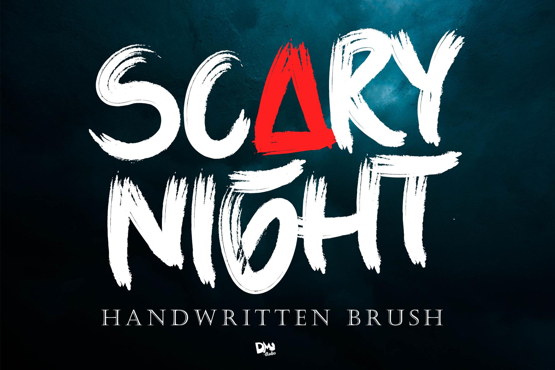 Scary Night Font by dmletter31, heavy white dry-brush capitals on a dark teal background