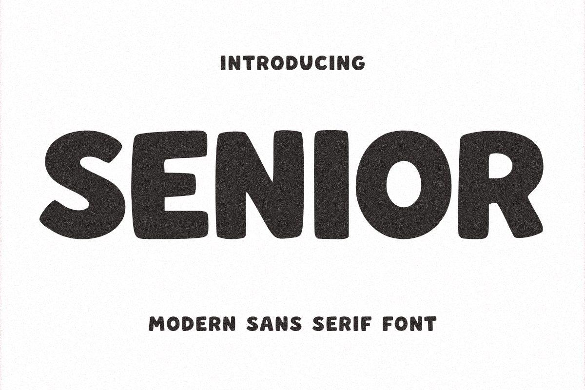 Senior Font by Minimalist Eyes, heavy rounded capitals in black on white