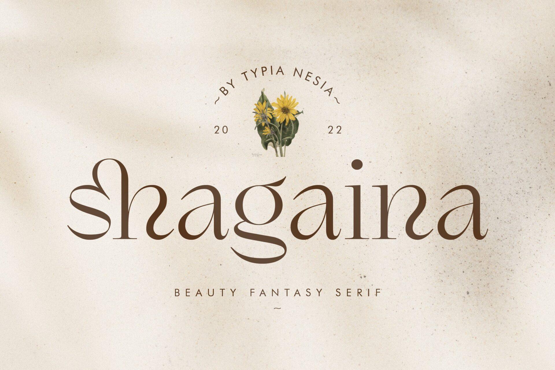 Shagaina Font by Typia Nesia, lowercase fantasy serif with a sweeping s