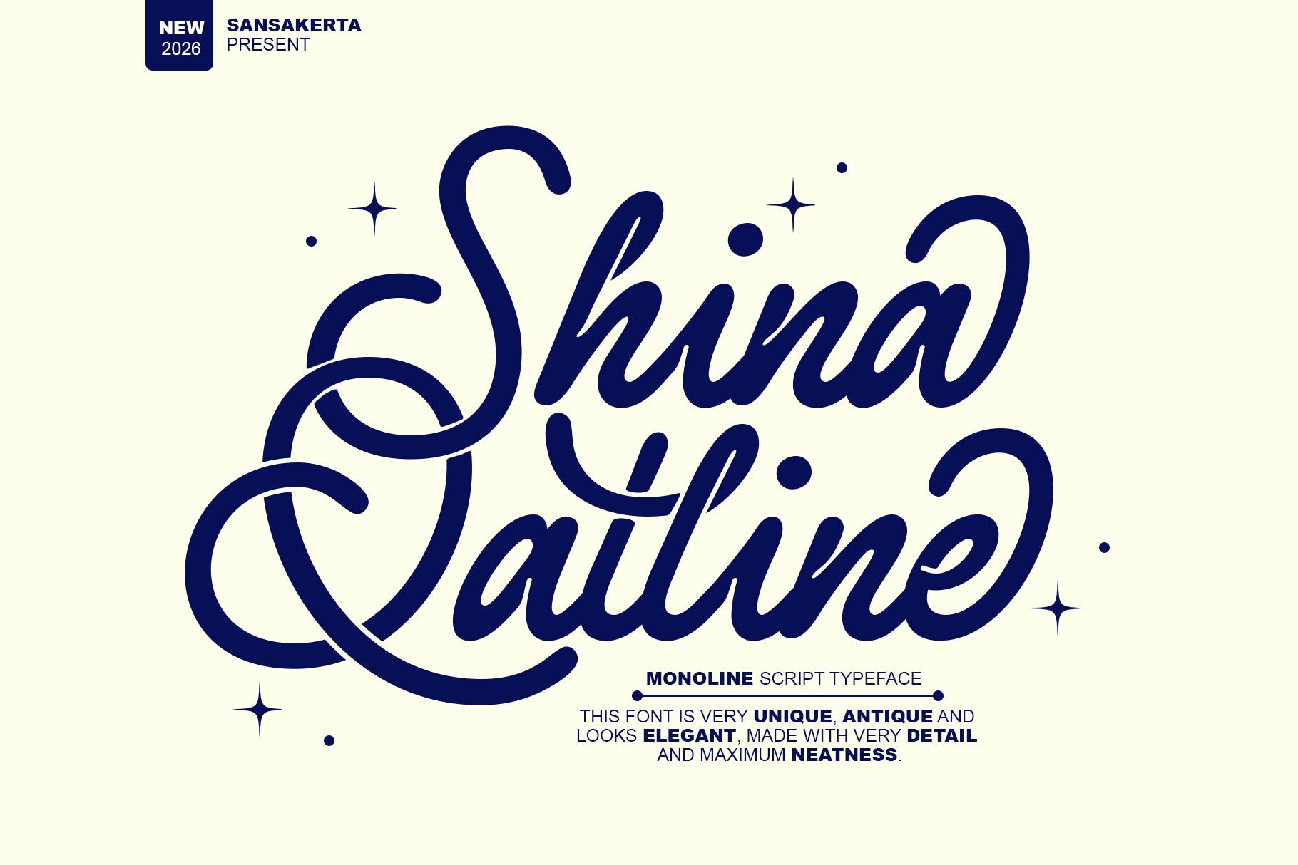 Shina Qatline Font by INKSUN™, navy bold monoline script with round loops