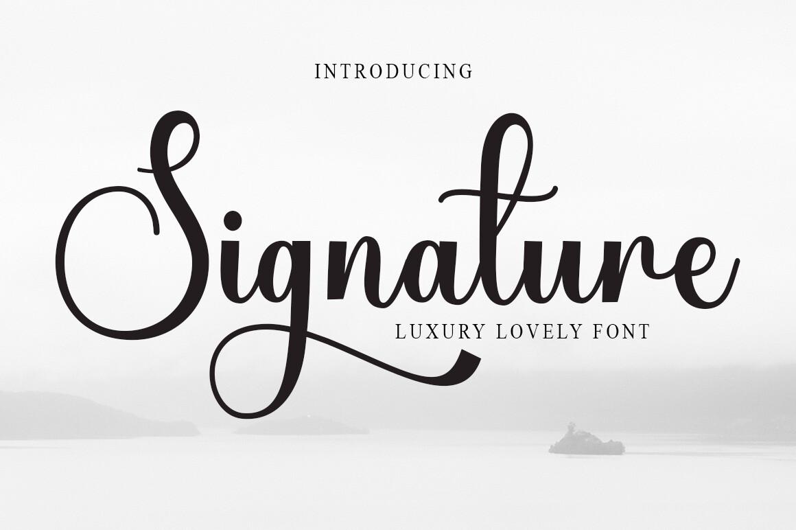 Signature Font by Creative Design, classic bouncy calligraphy script with a looped capital S