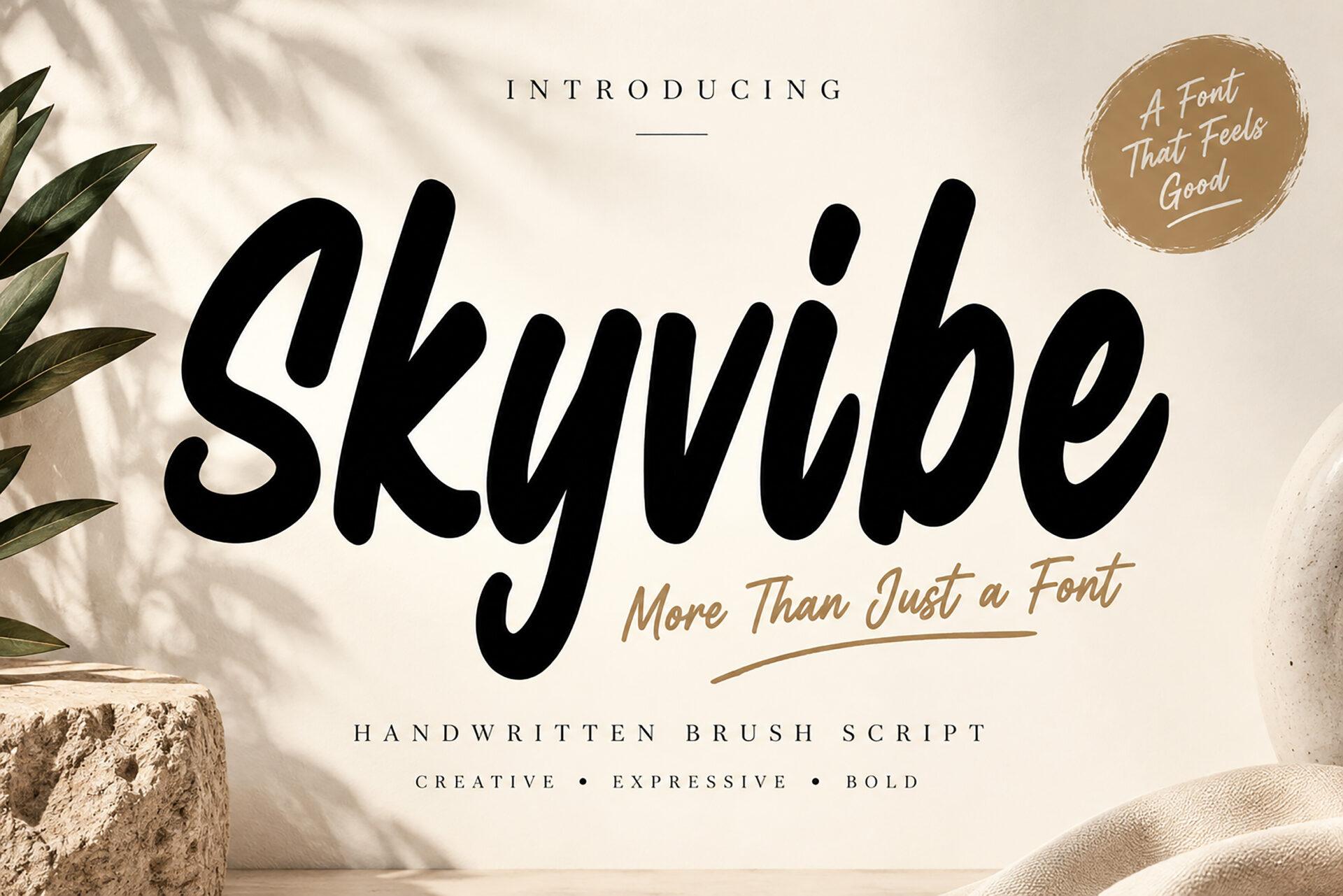 Skyvibe Font by Bundle, heavy slanted handwritten brush script