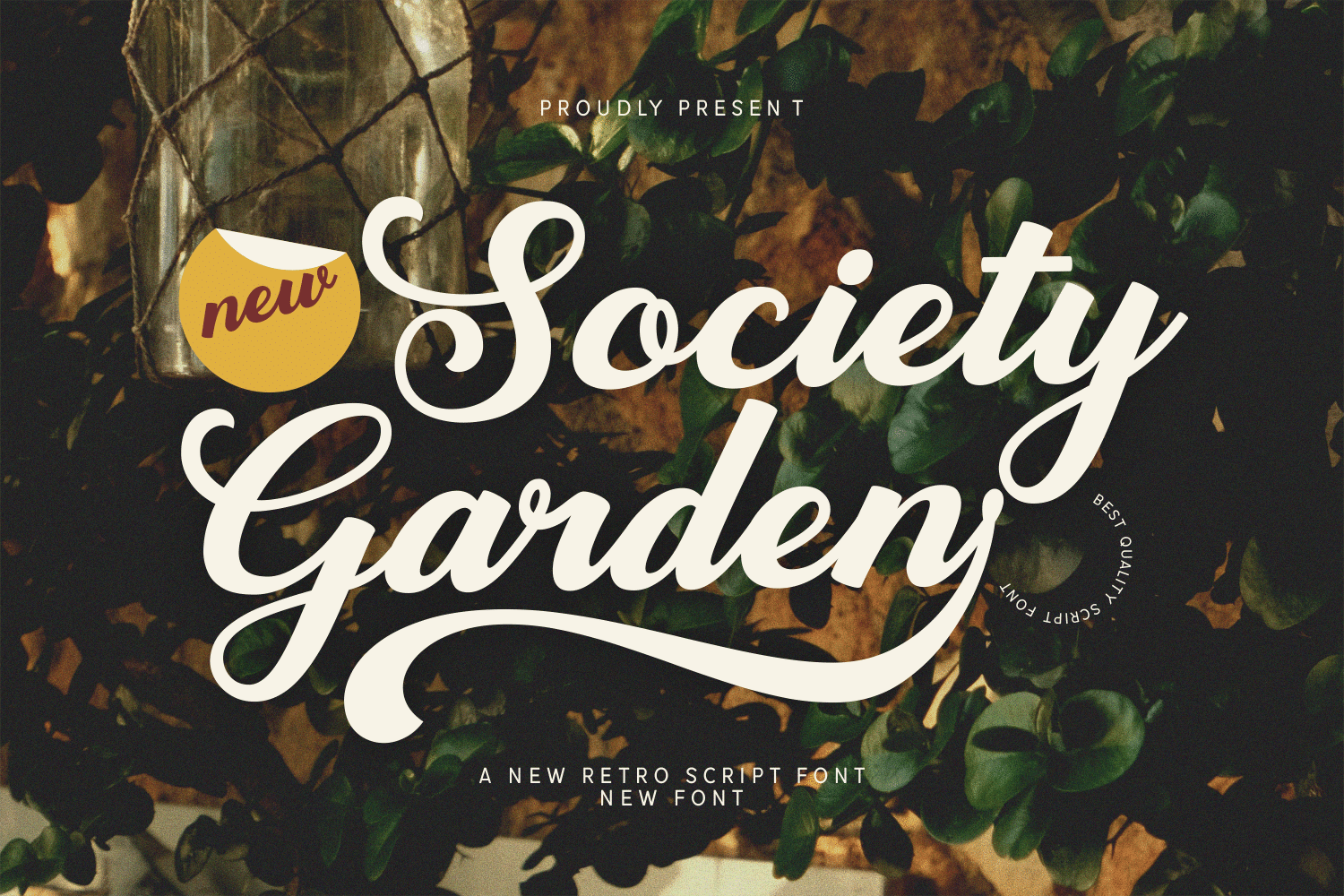 Society Garden Font by Creative Fabrica Fonts, heavy retro script with round terminals and a tail swash