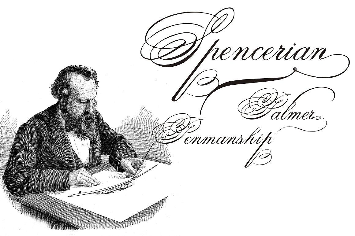 Spencerian Palmer Font by Intellecta Design, ornate Spencerian penmanship with a vintage engraving
