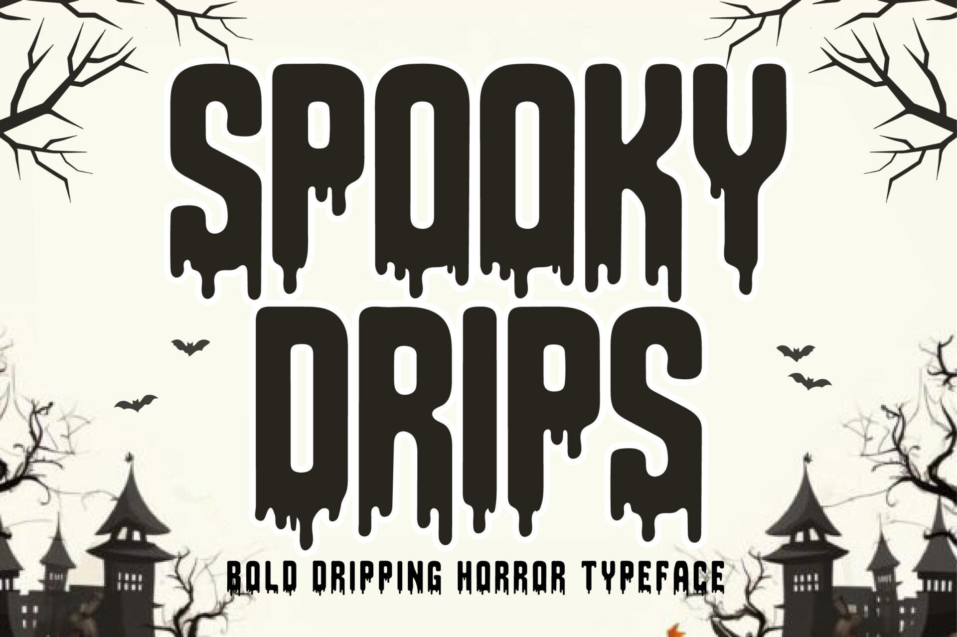 Spooky Drips Font by Craft Artist, tall condensed capitals with thick rounded drips hanging from every letter
