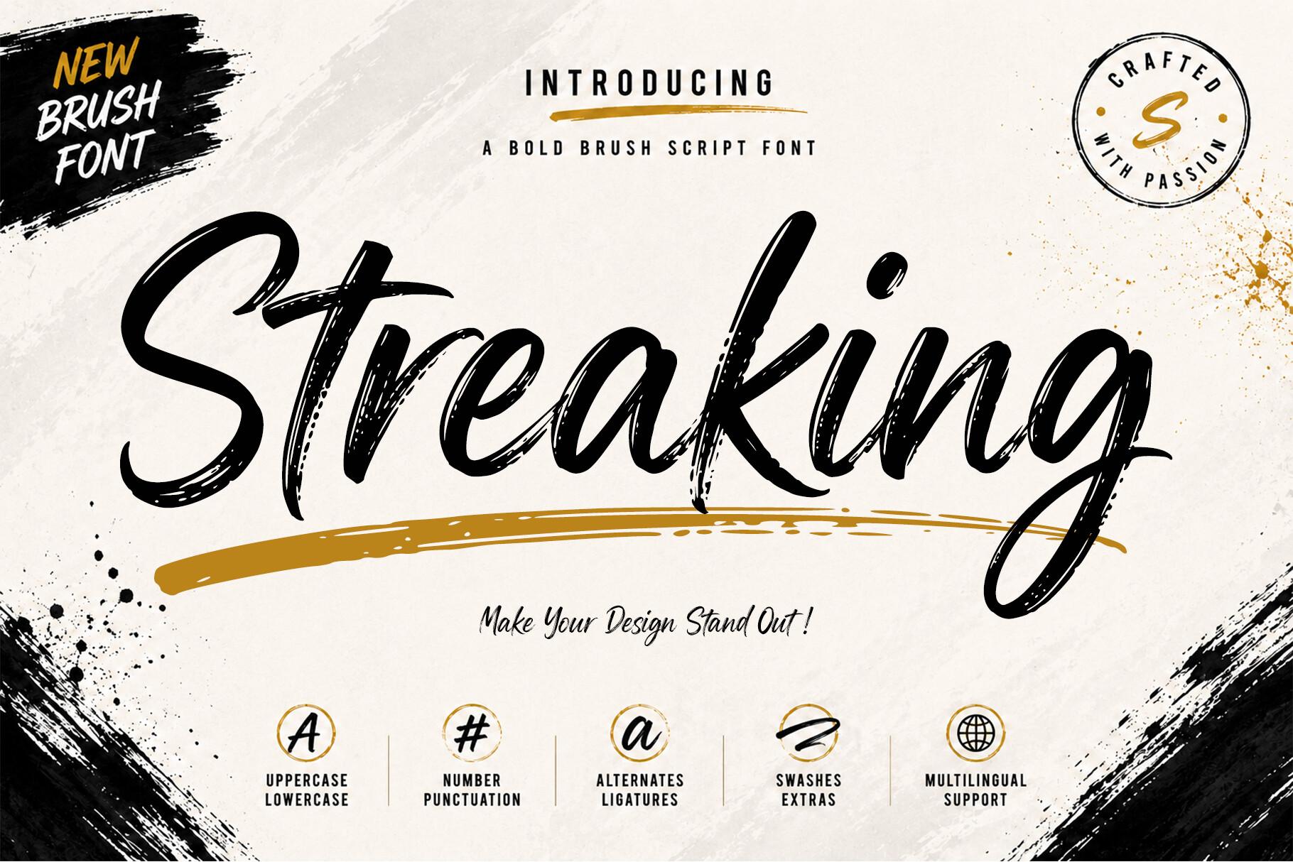 Streaking Font by IZKcreative, bold dry-brush script with a painted underline