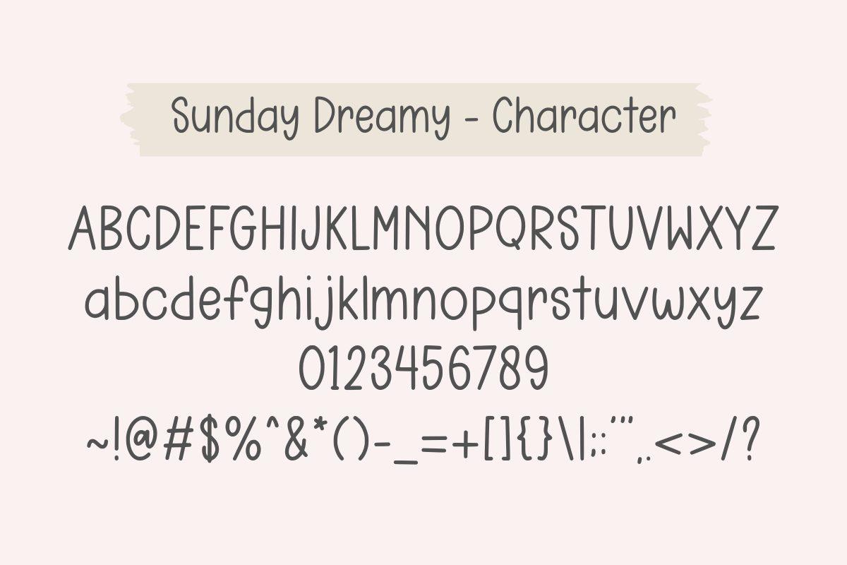 Sunday Dreamy Font by Naraya Studio alphabet, thin round monoline handwriting with numbers and symbols