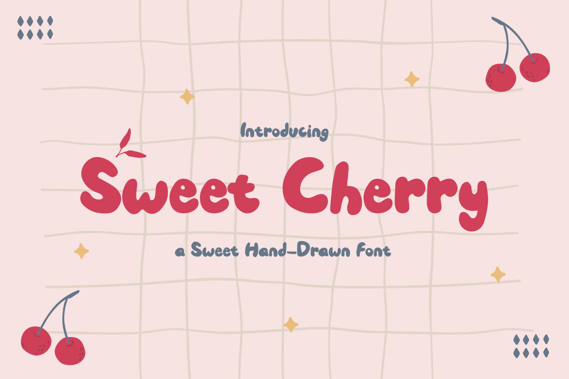 Sweet Cherry Font by TypeFactory, bold rounded hand-drawn print in cherry red