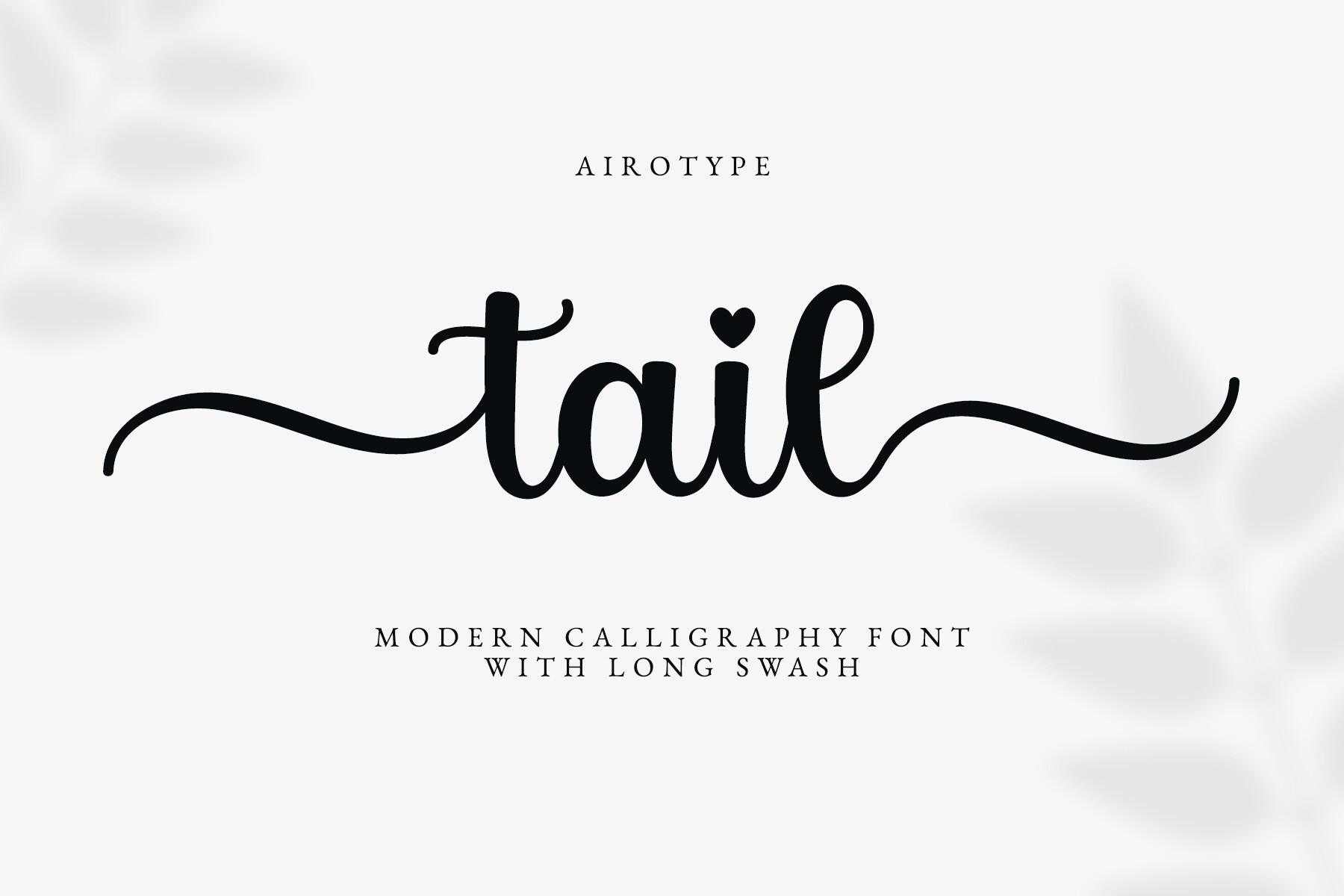 Tail Font by airotype, bold lowercase calligraphy with long swash tails