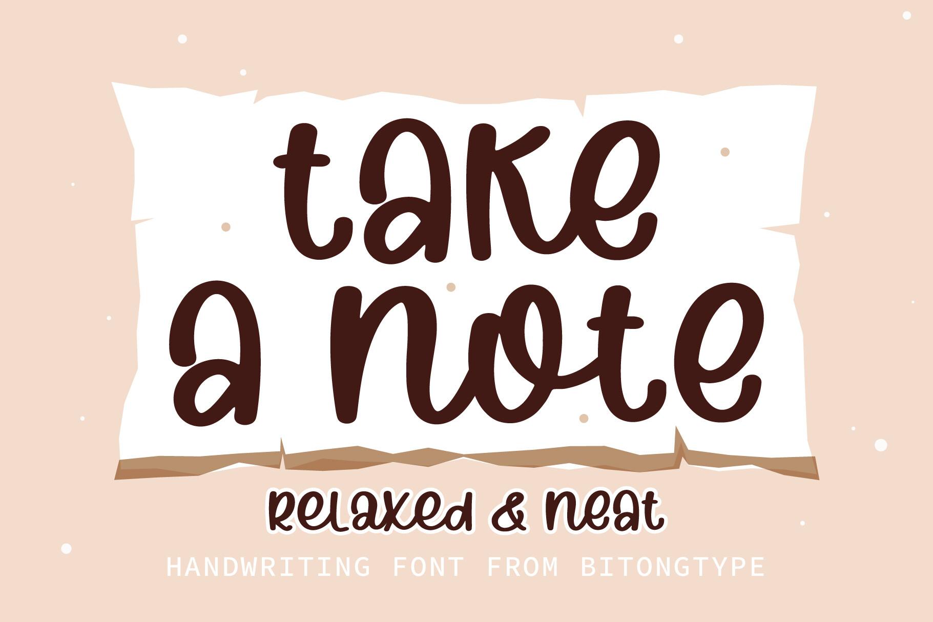 Take a Note Font by BitongType, bouncy lowercase handwriting in dark brown