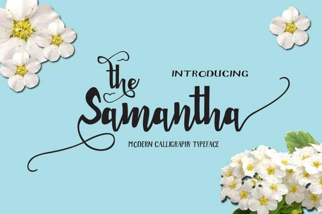 Samantha Font by Microcreative, modern calligraphy script with a long tail swash
