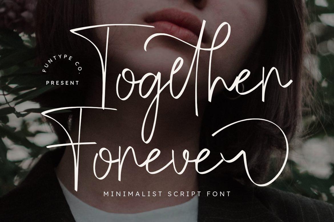 Together Forever Font by Funtype Co., tall thin script with looping tail font preview