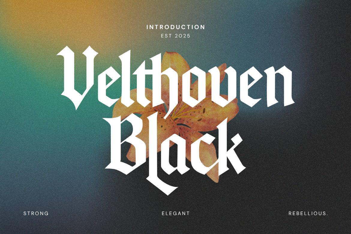 Velthoven Black Font by Creacy Studio, gothic font preview