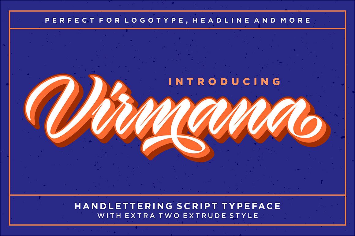 Virmana Font by Solidtype, retro sign lettering script with extrude shadow
