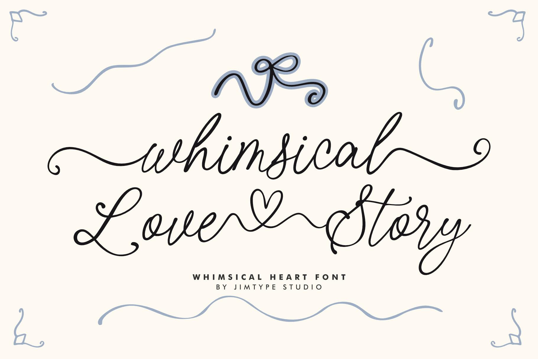 Whimsical Love Story Font by jimtypestudio, monoline heart script font preview