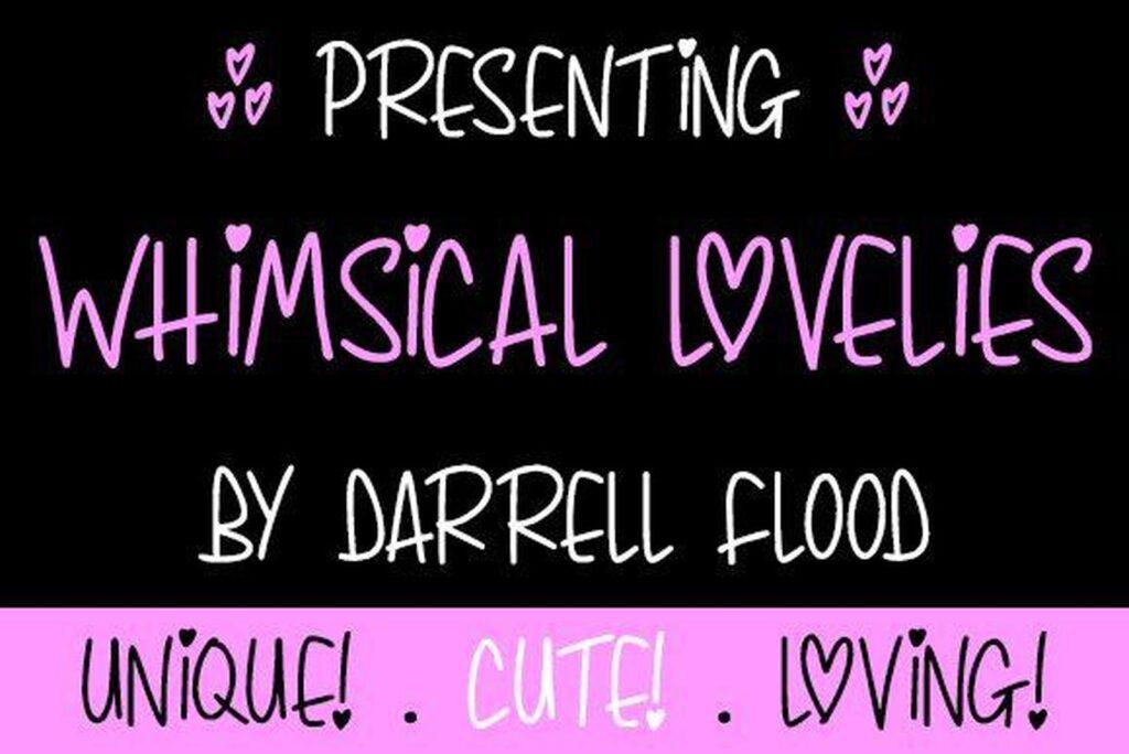 Whimsical Lovelies Font by Dadiomouse, handwritten capitals with hearts font preview