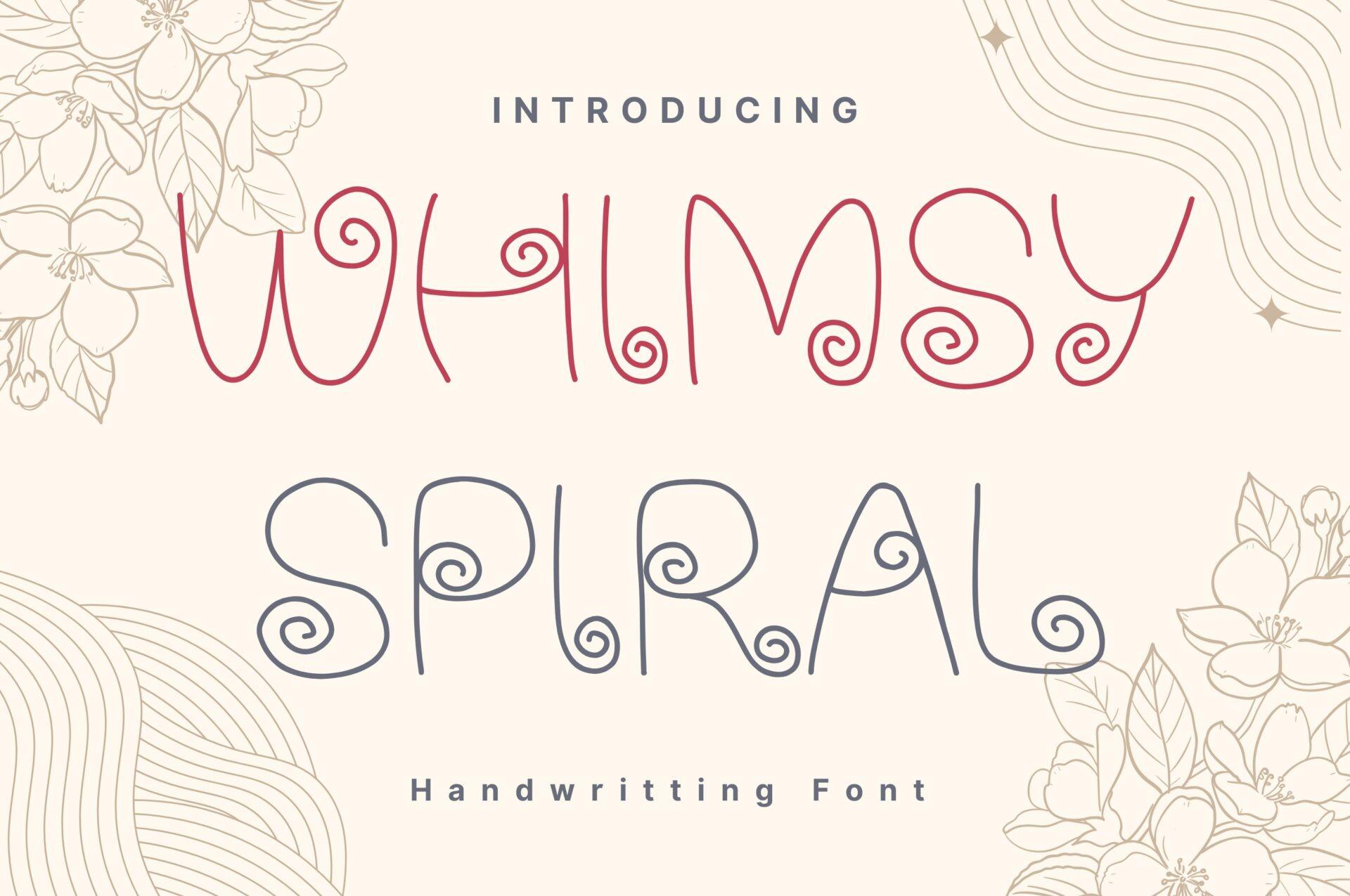 Whimsy Spiral Font by AchiArt, outlined capitals with spirals font preview