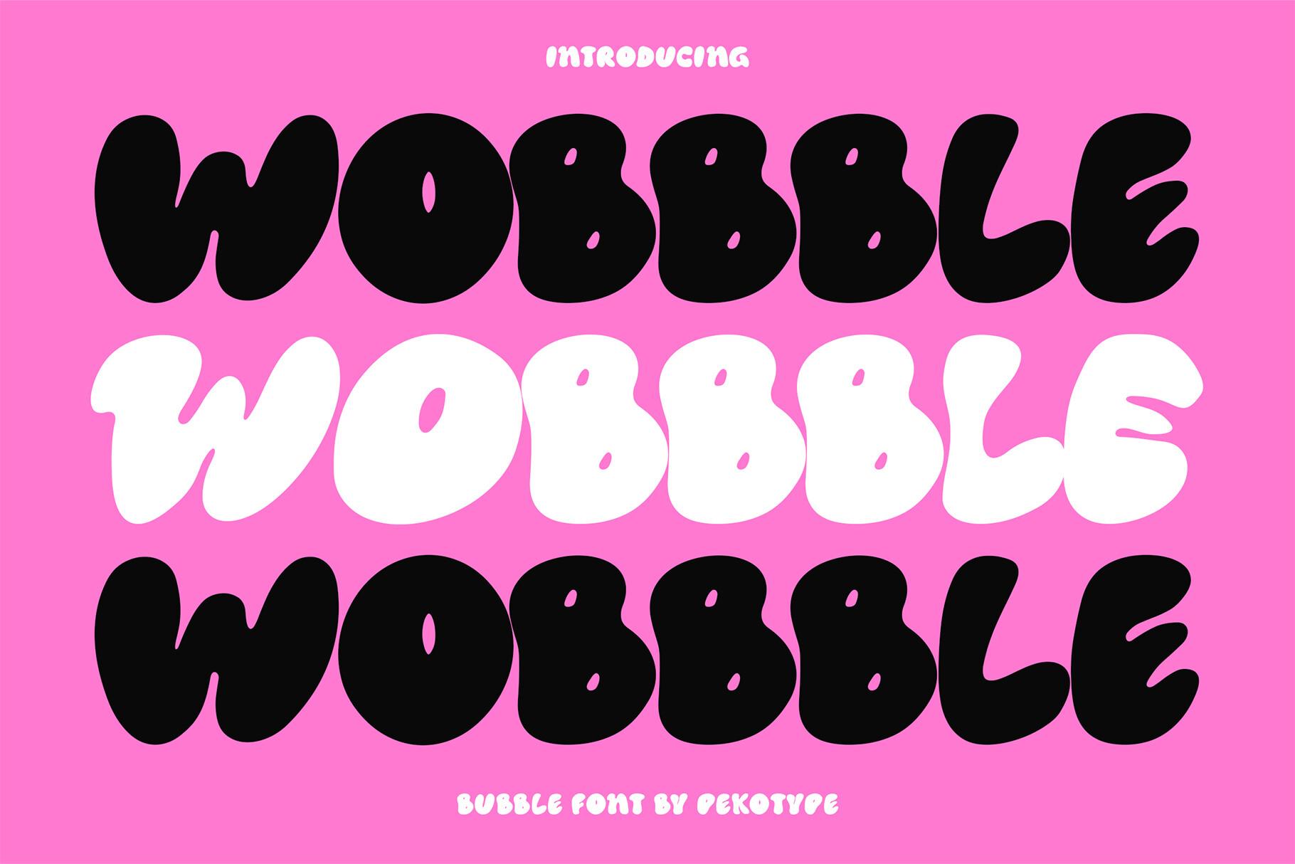 Wobbble Font by pekotype, puffy bubble font on hot pink