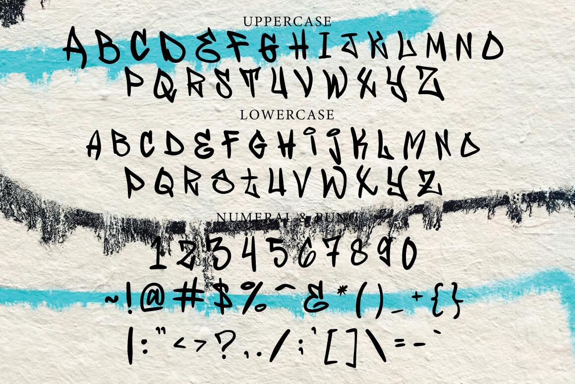 Wofline Graffiti Font by Tebaltipis.std alphabet with uppercase, lowercase and numerals in marker tag style
