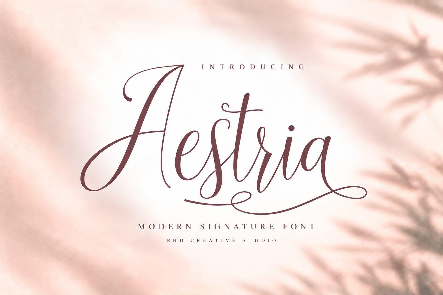 Aestria Font preview, modern signature font style
