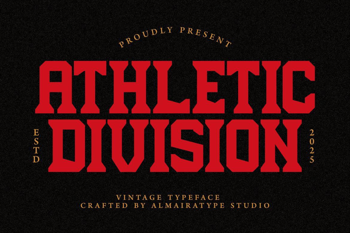 Athletic Division Font preview, condensed collegiate slab serif capitals style