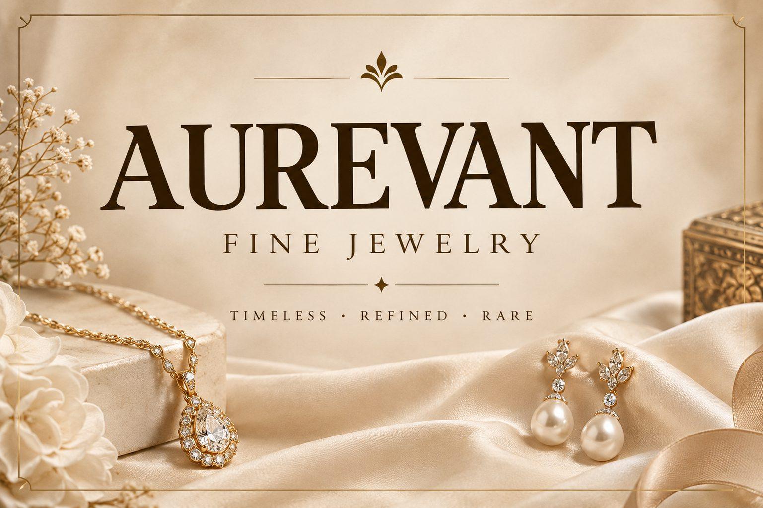 Aurevant Font by Retro, bold serif capitals over a jewelry flat lay