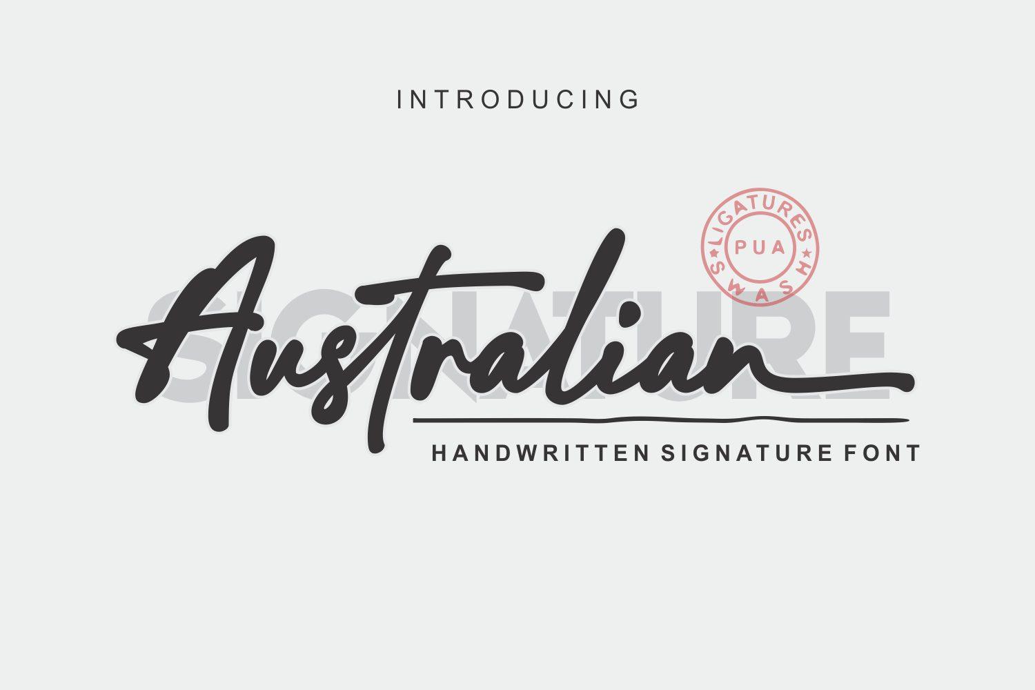 Australian Signature Font preview, dry brush signature style