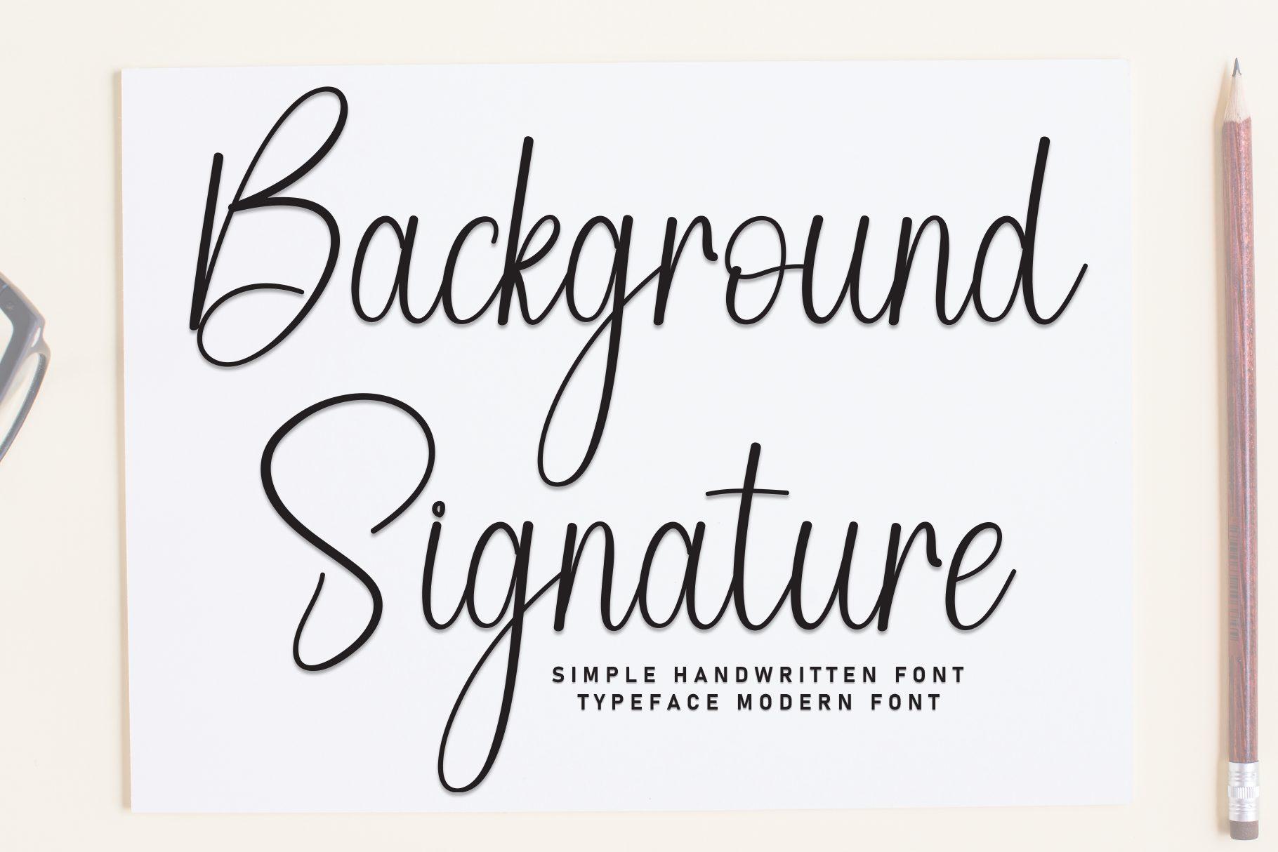 Background Signature Font preview, simple handwritten signature style