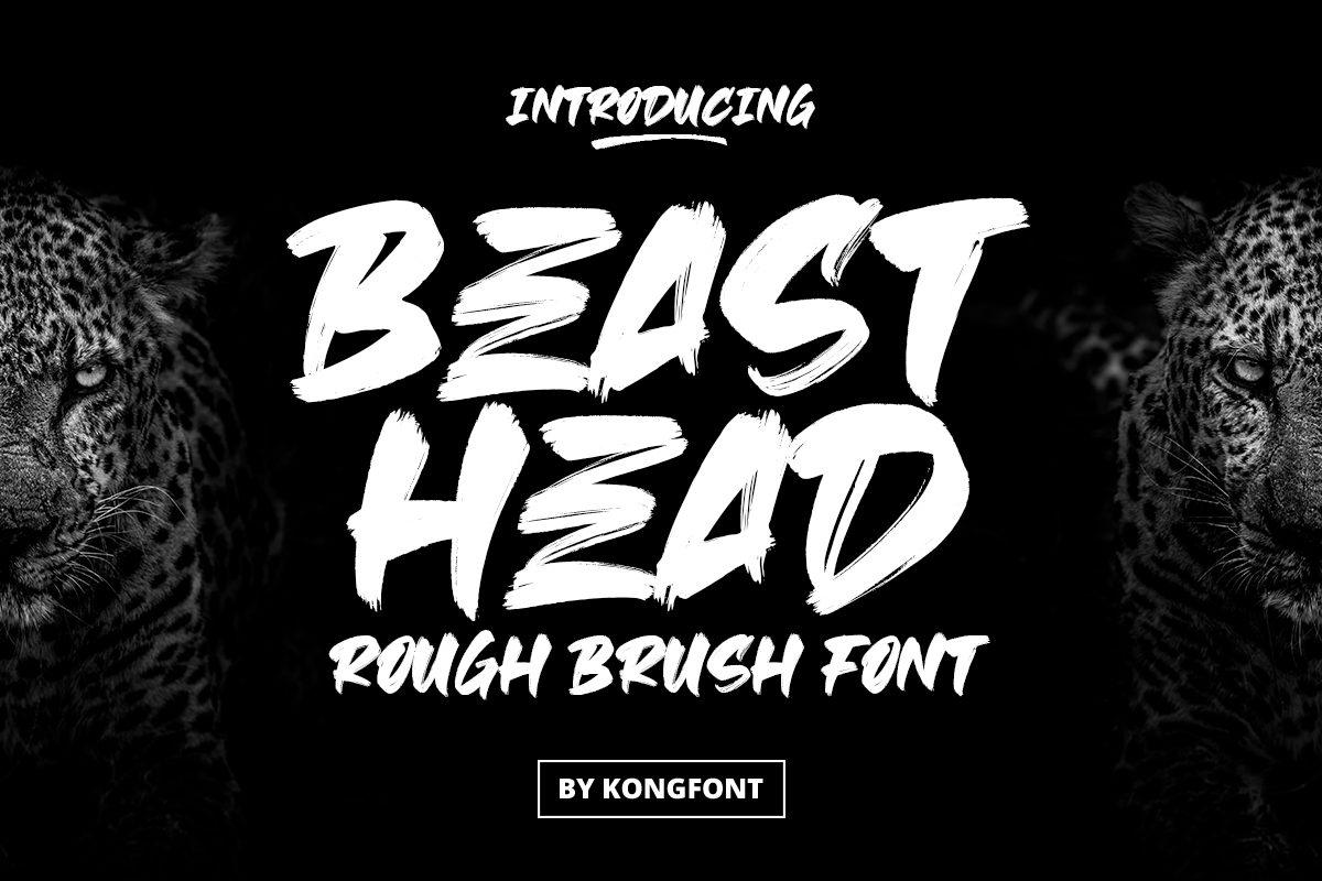 Beast Head Font preview, rough textured brush capitals style