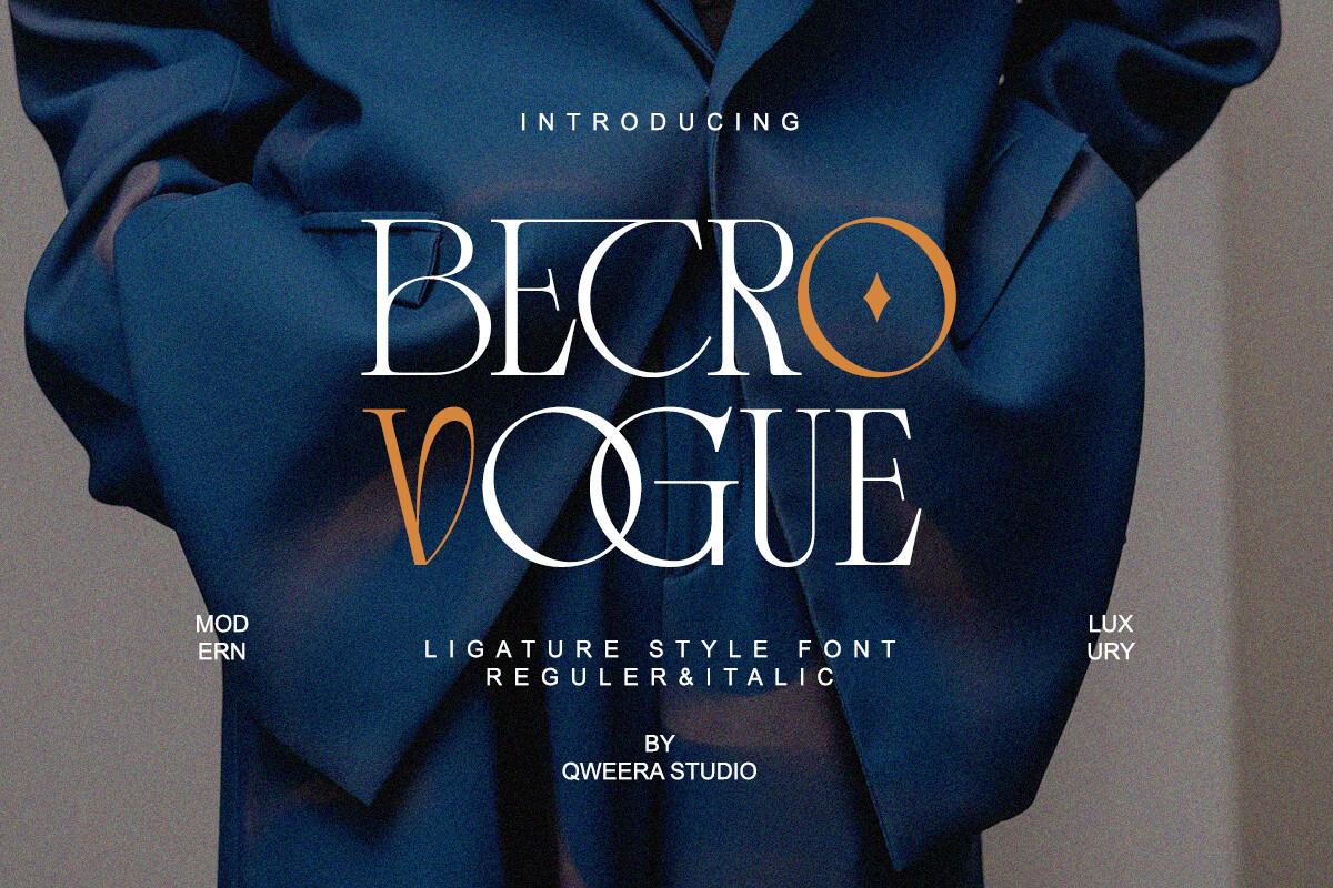 Betro Vogue Font by Qweera Studio, ligature fashion serif over a blue photo