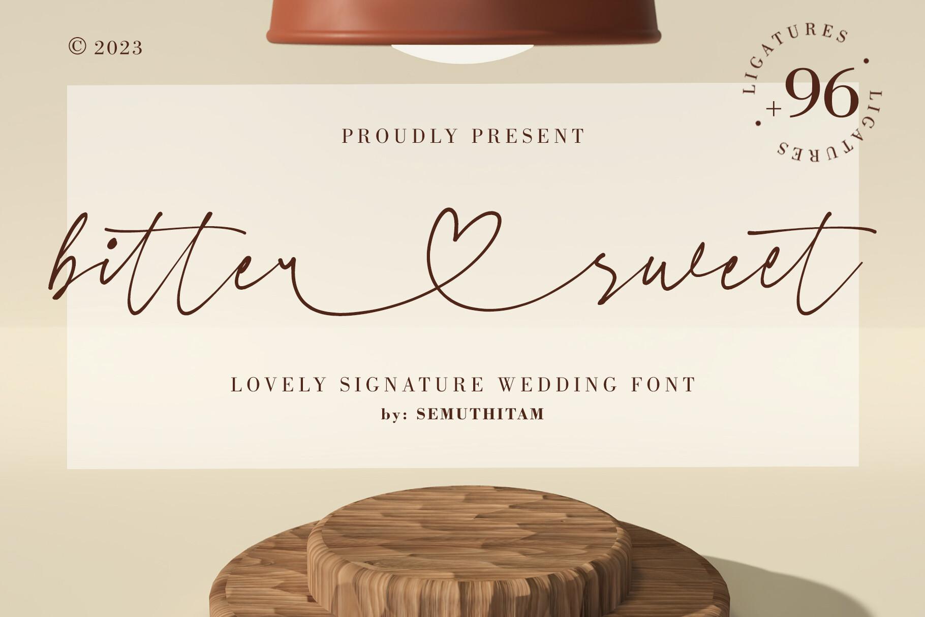 Bitter Sweet Font preview, lovely signature wedding font style