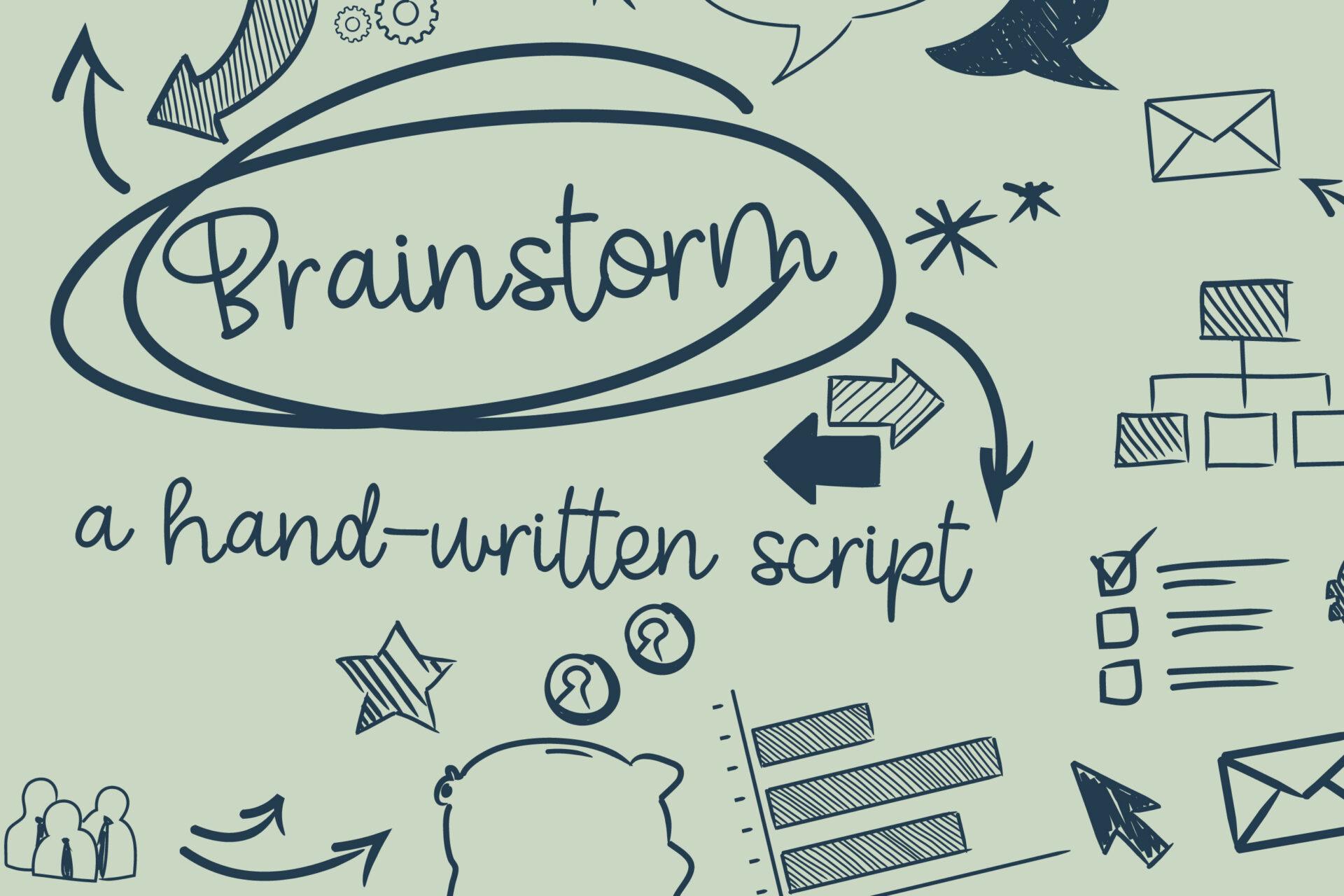 Brainstorm Font preview, monoline handwritten script style