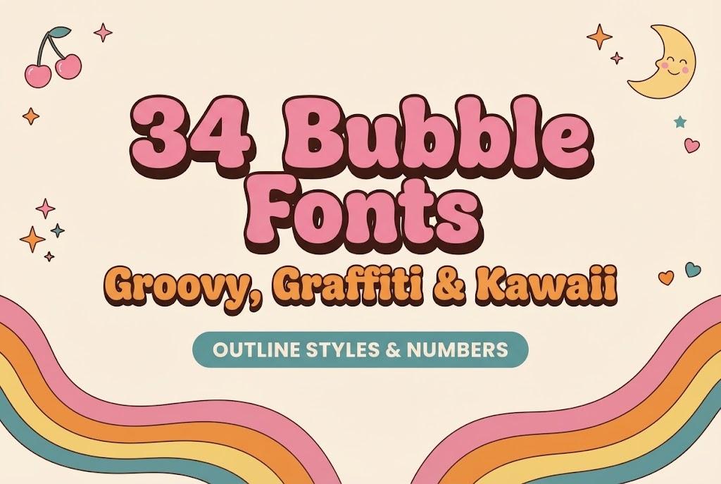 Bubble Font: 34 Bubble Letter Fonts in Groovy, Graffiti, Kawaii and Outline Styles for Crafters, Teachers and Sticker Shops