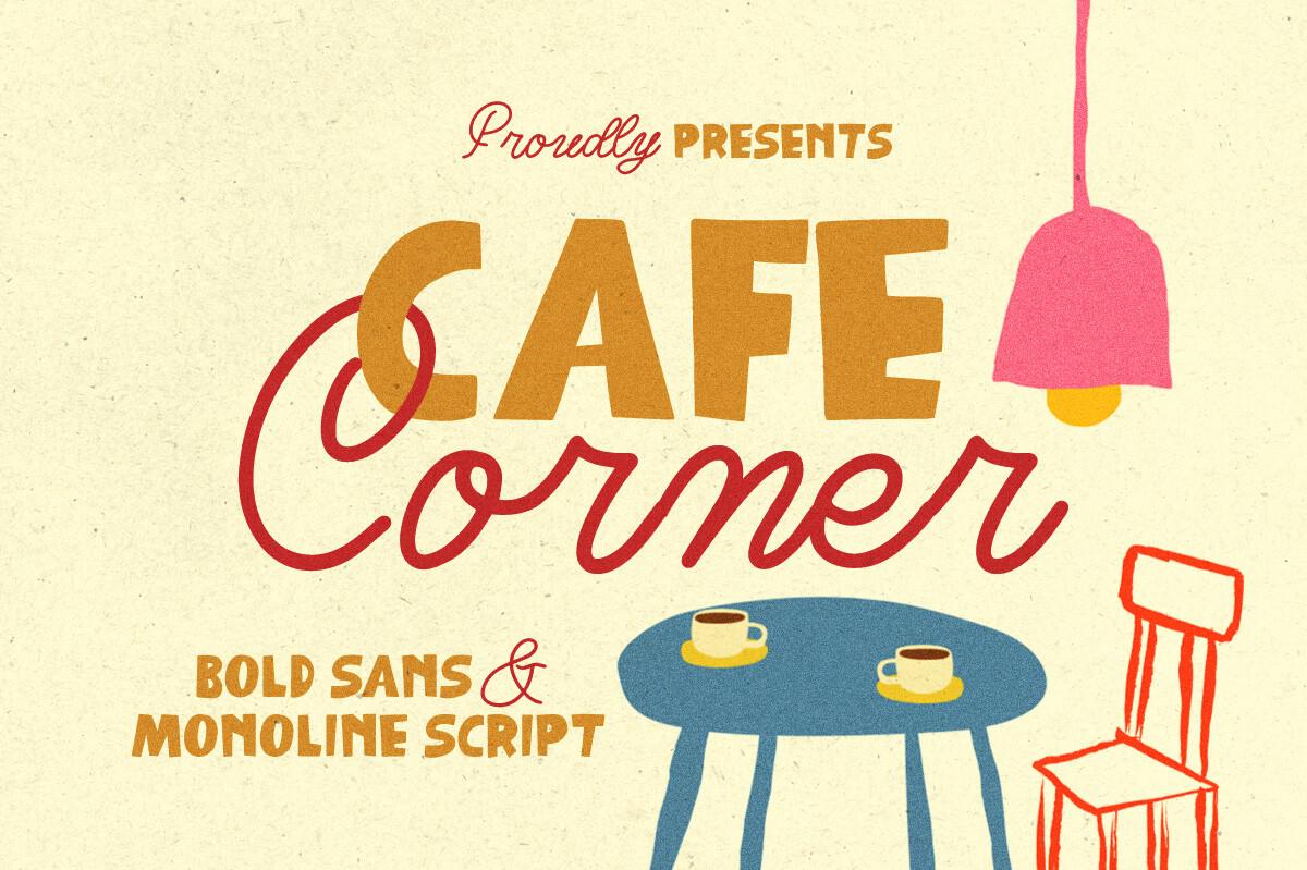 Cafe Corner Font preview, retro and groovy style from the different fonts styles alphabet list