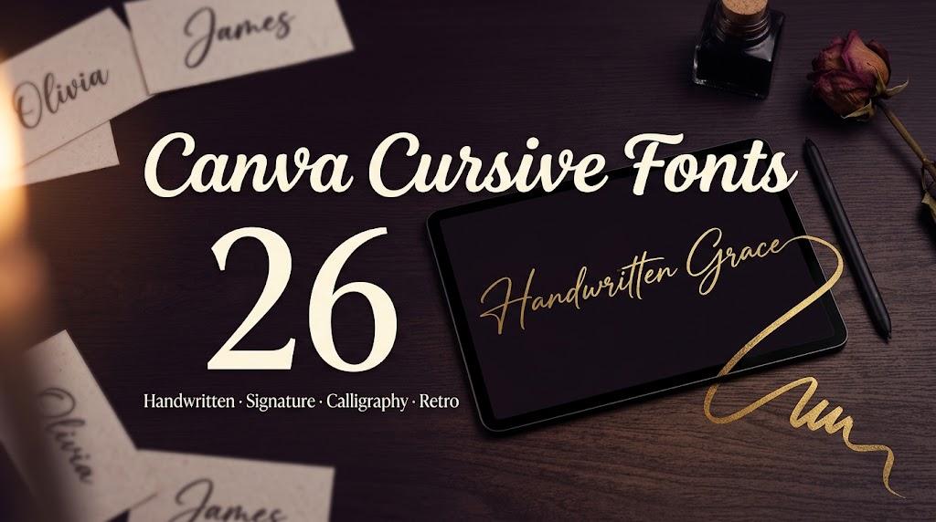 Canva Cursive Fonts: 26 Handwritten, Signature, Calligraphy and Retro Script Styles for Planner Makers, Small Brands and Shirt Designers (2 Free)
