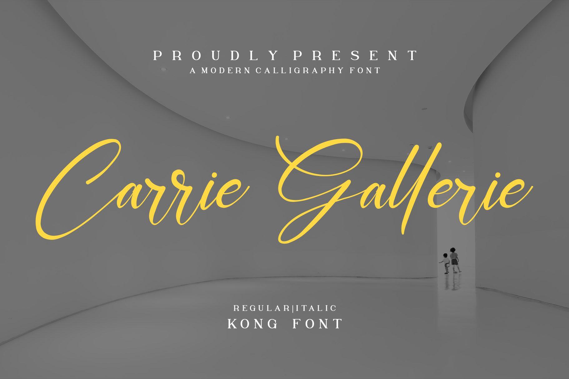 Carrie Gallerie Font preview, thin slanted script style