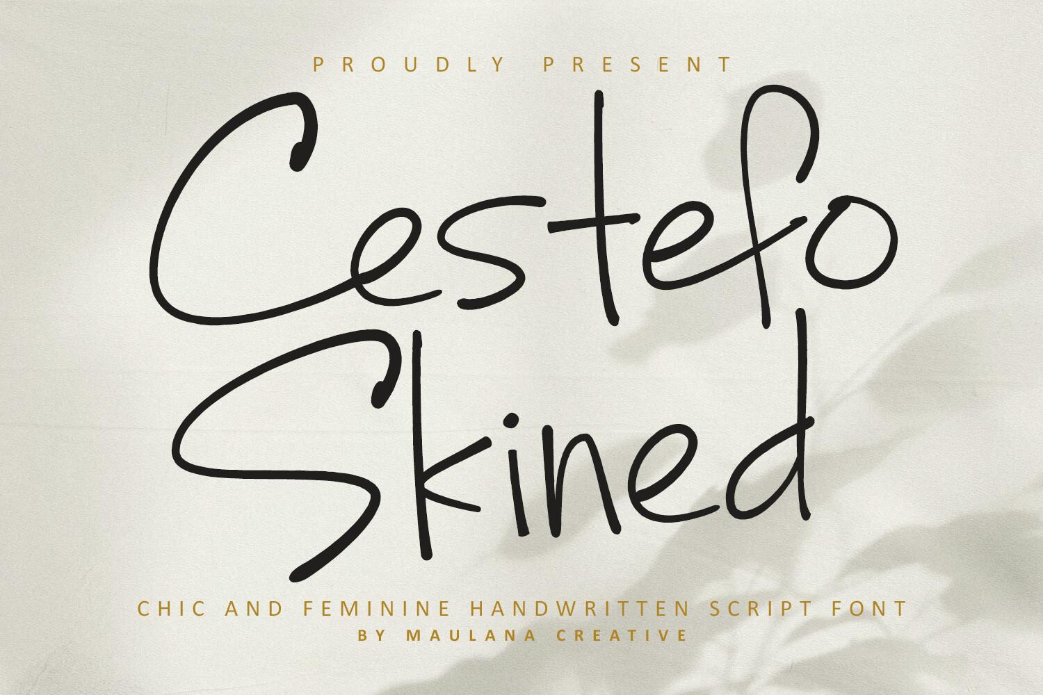Cestefo Skined Font by Maulana Creative, upright handwritten script in black