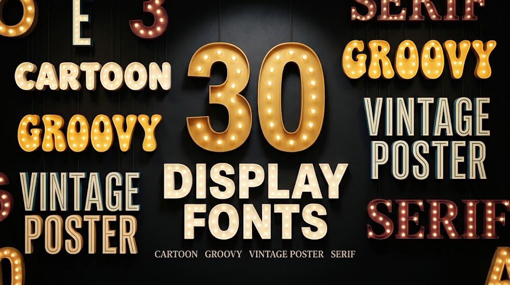 Display Fonts: 30 Cartoon, Groovy, Vintage, Poster and Modern Serif Styles for Headline Makers, Logo Designers and Shirt Crafters