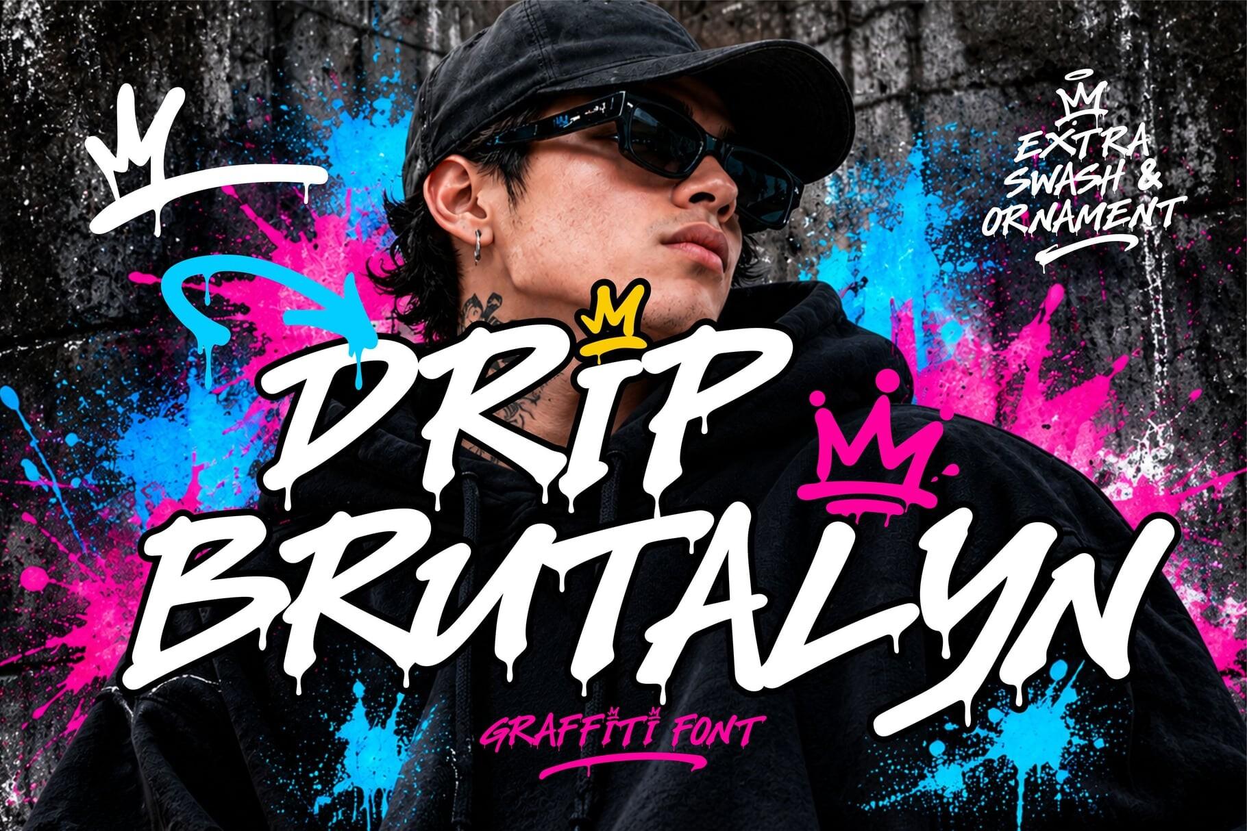 Drip Brutalyn Font preview, graffiti style from the different fonts styles alphabet list